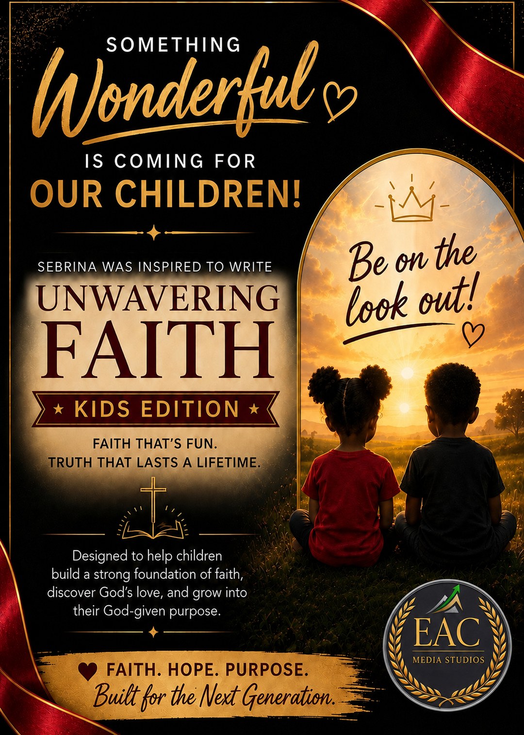 Unwavering Faith Kids Edition promotional artwork — two children watching a sunrise